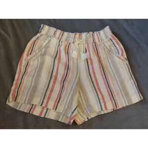 Briggs Shorts Cream with Tan Pink & Blue Stripes Linen & Rayon Women's Medium